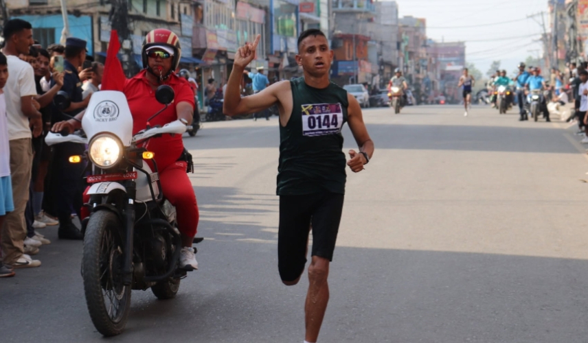 Rajan Rokaya of Tribhuvan Army Club Wins Xtreme Third Kakrebihar Half Marathon Title