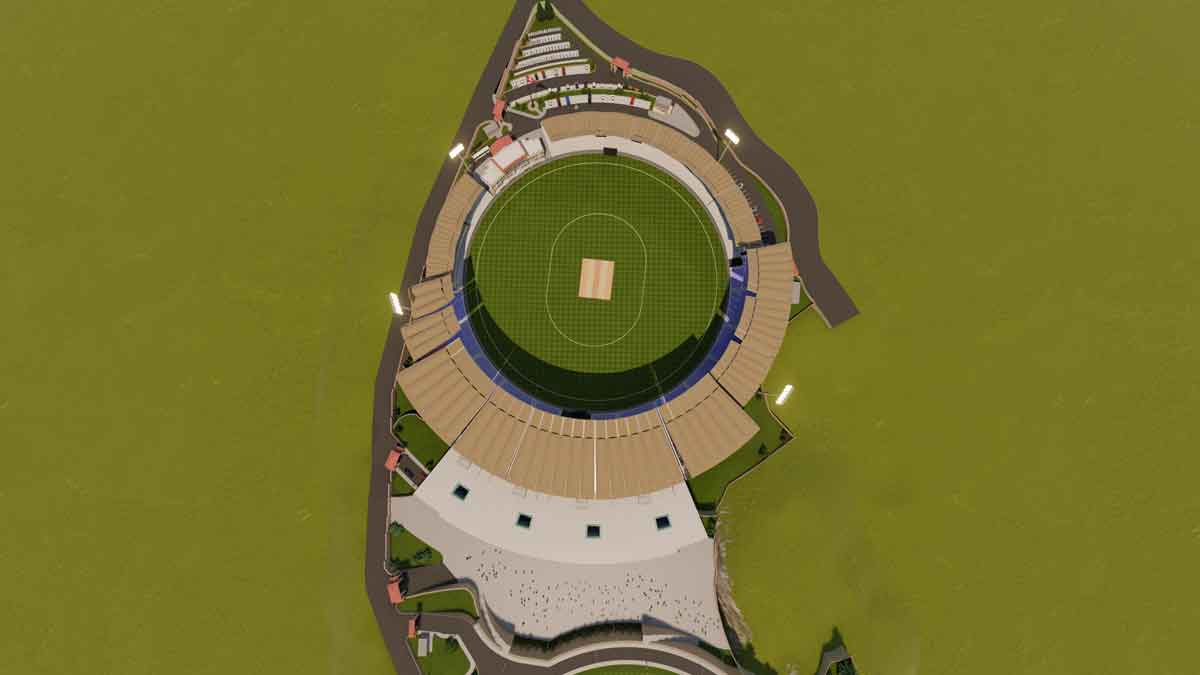मुलपानी क्रिकेट मैदानको डिजाइन अनुसार दर्शक क्षमता कति?